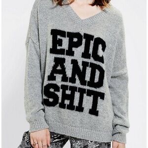 Sparkle & Fade graphic Gray V-Neck Sweater size medium